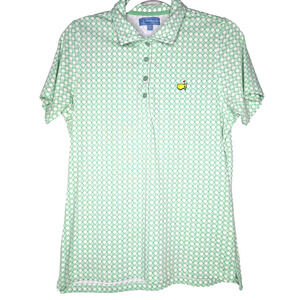 Masters Magnolia Lane Ladies Pima Cotton Blend Green White Geo Print Golf Polo M